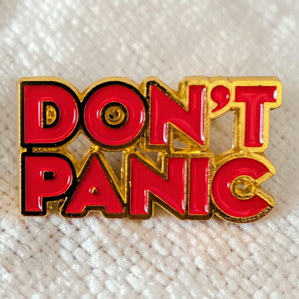 Red and Gold 'Don't Panic' Enamel Pin